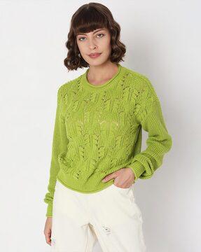 knitted round-neck pullover with ribbed hem