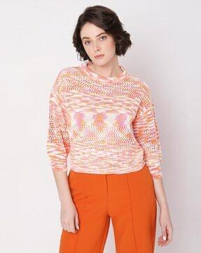 knitted round-neck pullover with ribbed hem