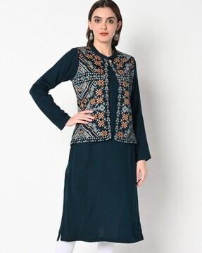 knitted straight kurta with mock jacket