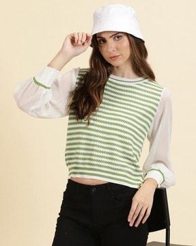 knitted top with cuffed sleeves