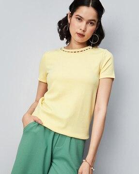 knitted top with pearl detail