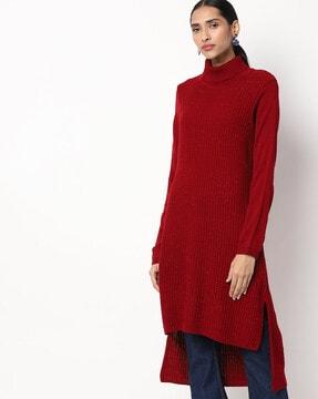 knitted turtleneck straight kurta