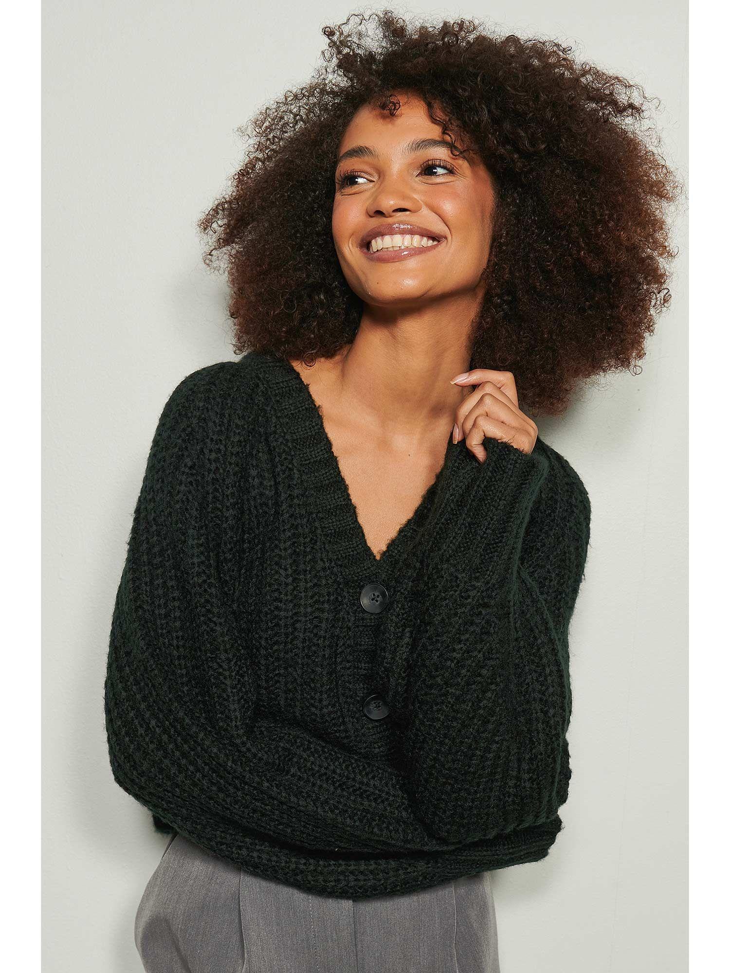 knitted v-neck cardigan - black