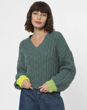 knitted v-neck pullover with full sleeves