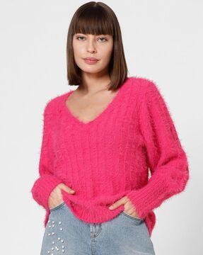 knitted v-neck pullover with full sleeves