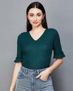 knitted v-neck top