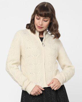 knitted zip-front cardigan with full sleeves