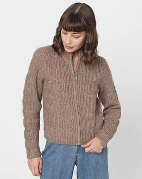 knitted zip-front cardigan with full sleeves