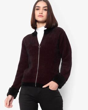 knitted zip-front cardigan