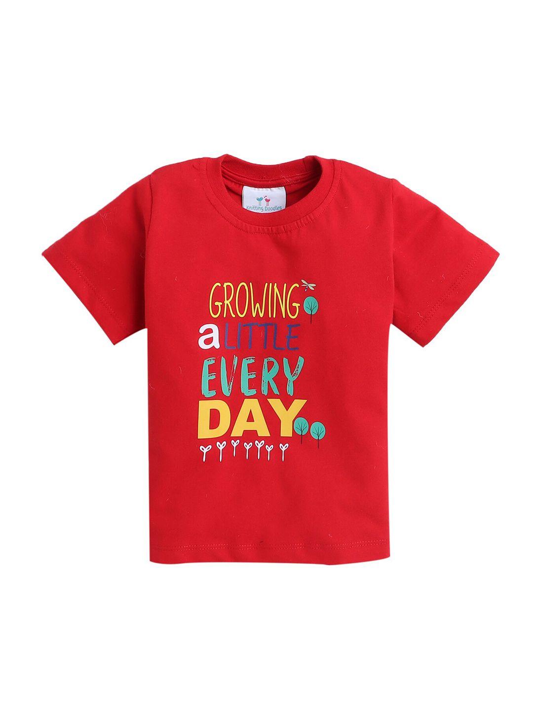 knitting doodles boys typography printed round neck regular fit cotton t-shirt