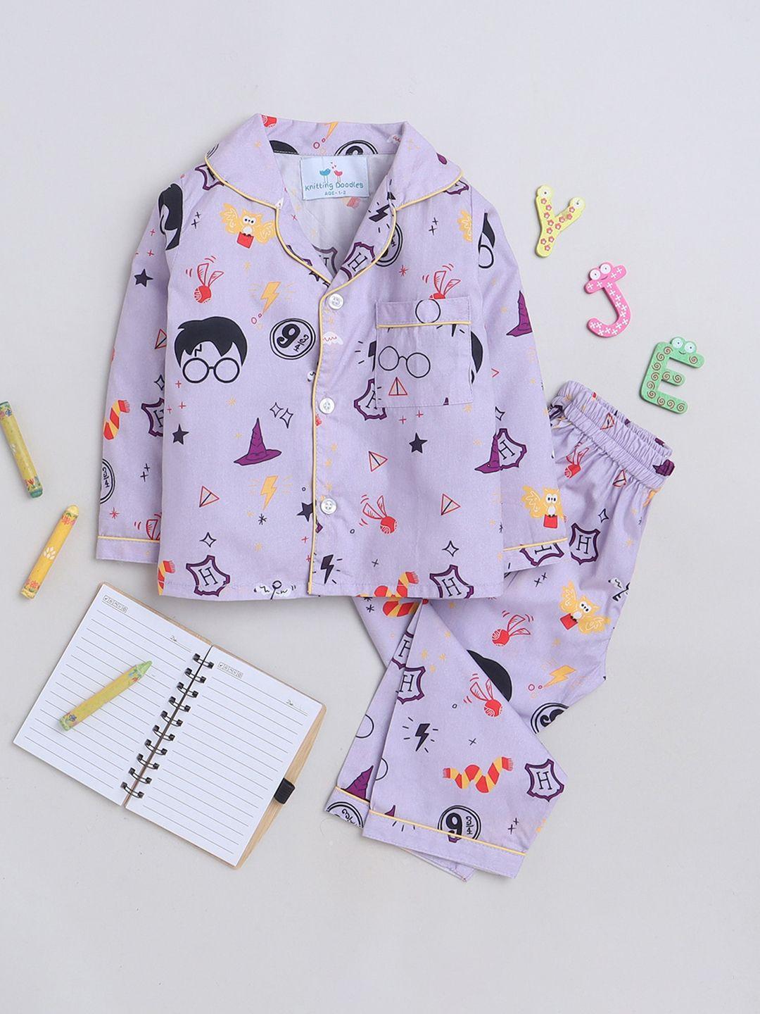 knitting doodles kids graphic printed night suit
