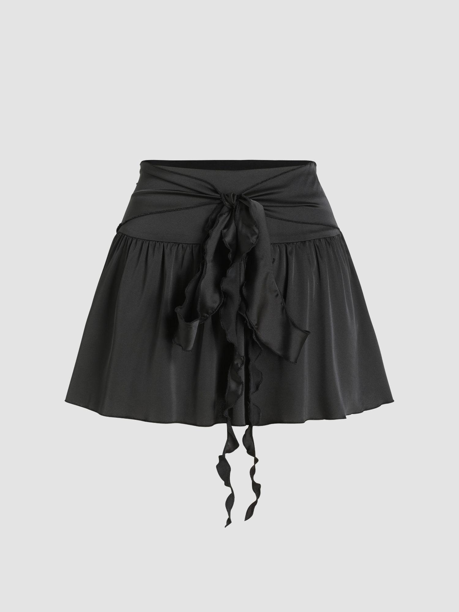 knotted ruffle high waist mini skirt