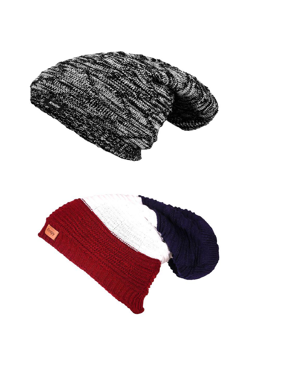 knotyy men multicoloured pack of 2 self design beanie