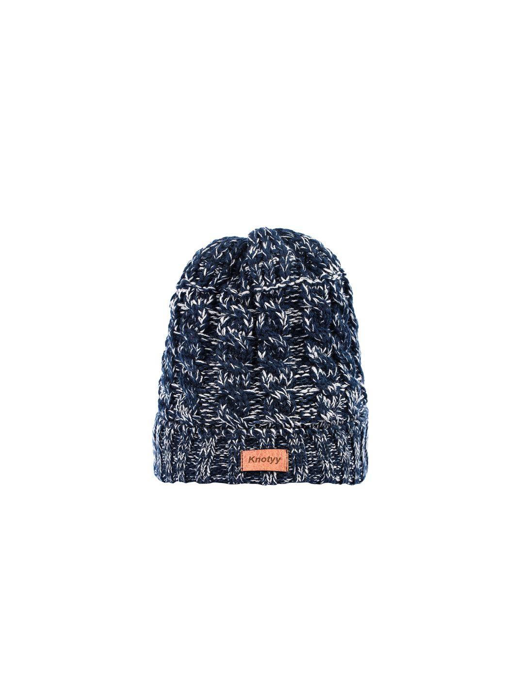 knotyy men navy blue solid beanie