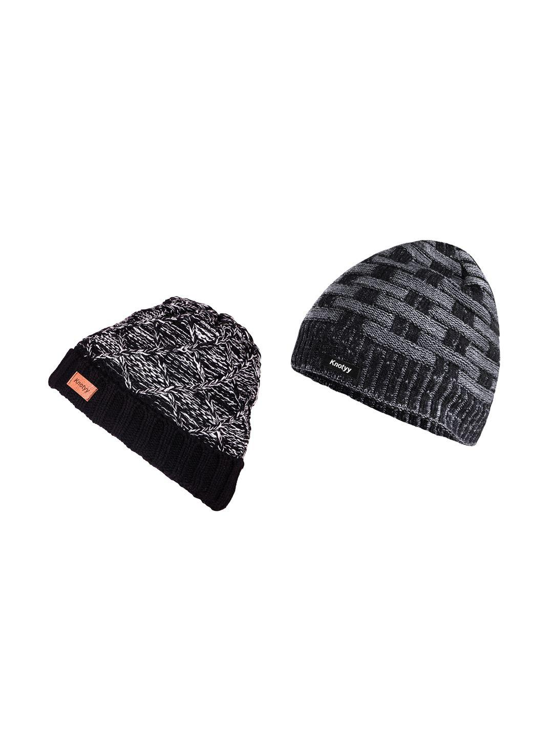 knotyy men multicoloured solid pack of 2 beanie