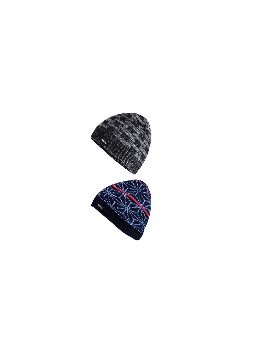 knotyy men set of 2 multicoloured self design beanies