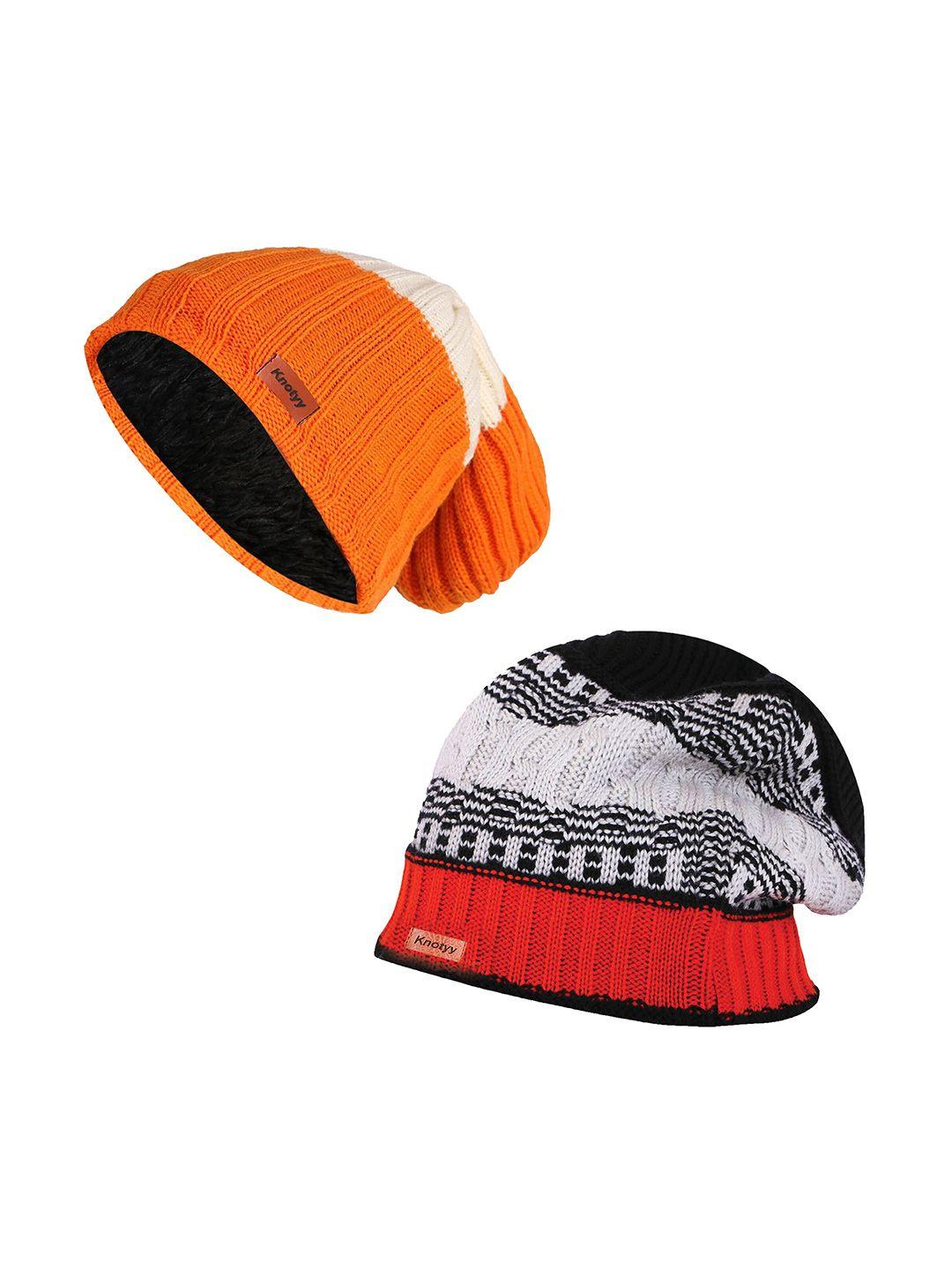 knotyy set of 2 unisex grey & orange printed beanie