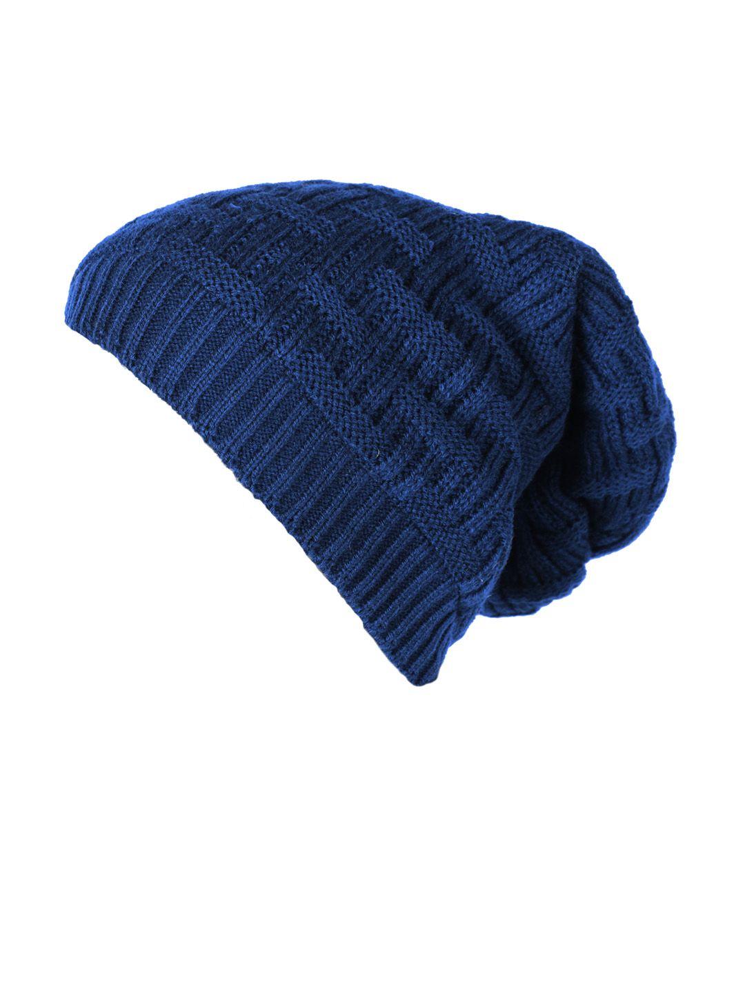 knotyy unisex blue self design beanie