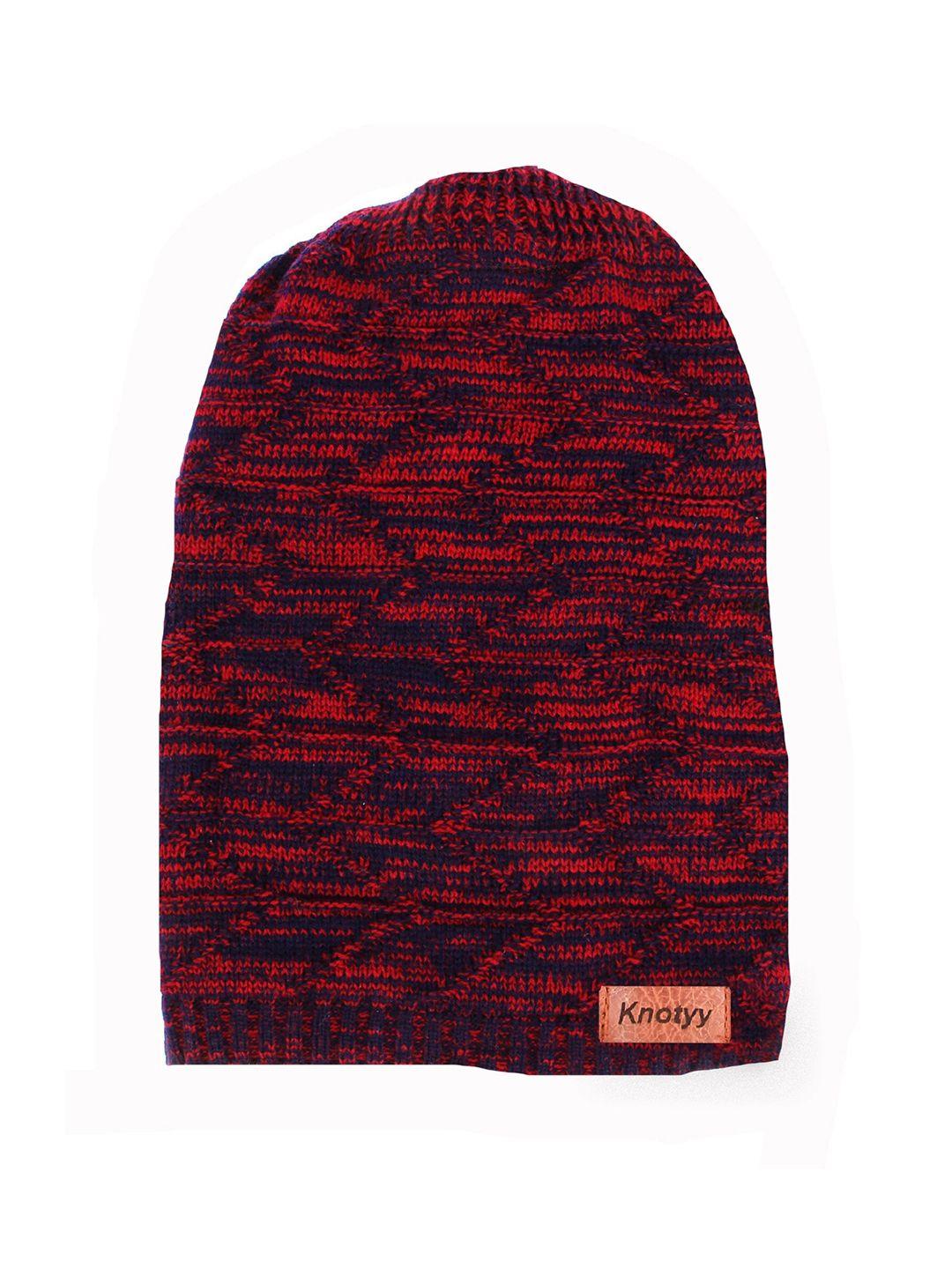 knotyy unisex red self design beanie