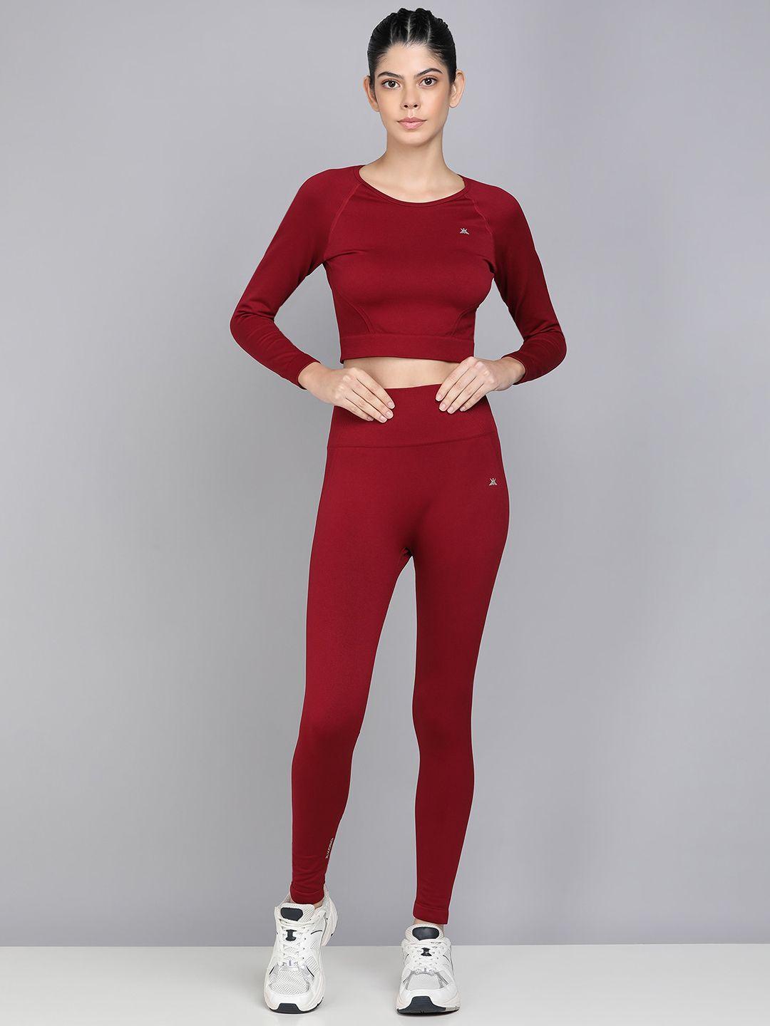 kobo solid crop top & tights set