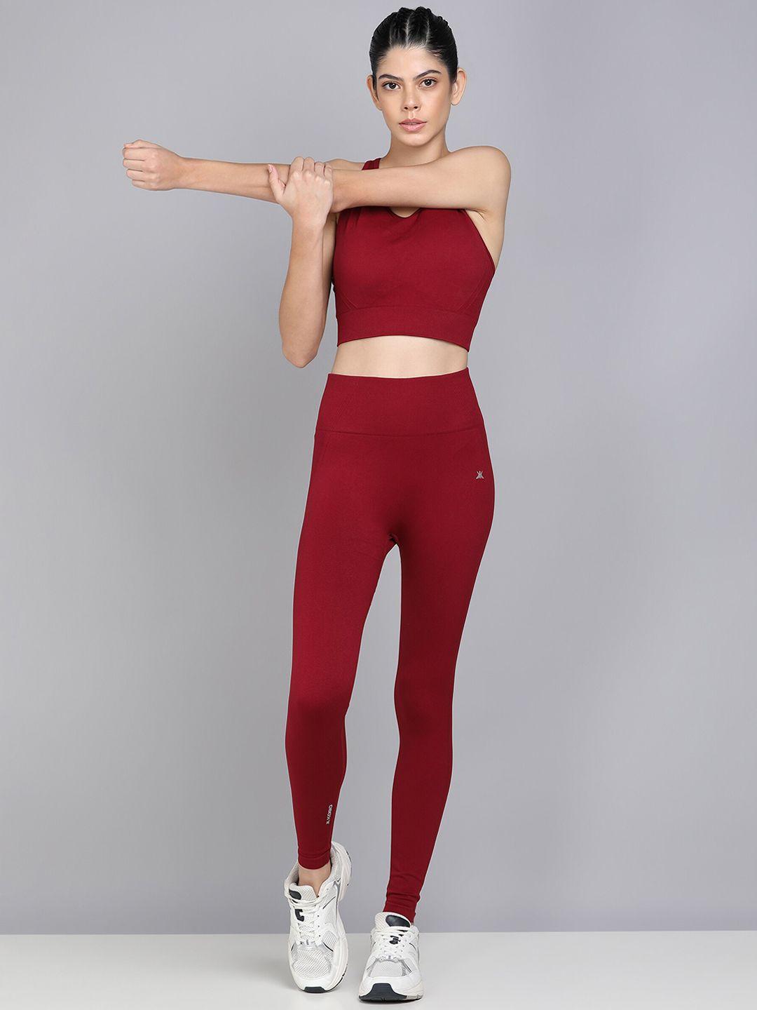 kobo solid crop top & tights sports set