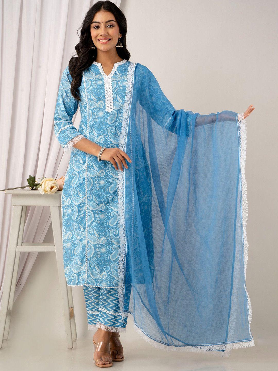 kohsh paisley printed regular pure cotton kurta with trousers & with dupatta