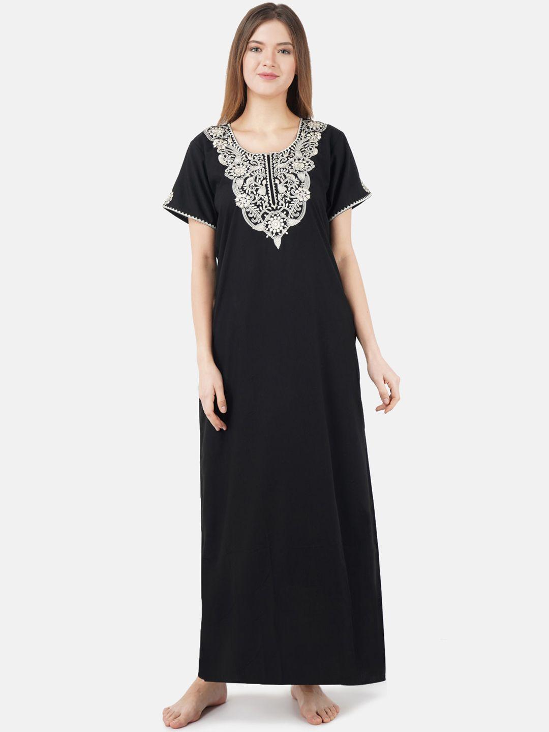 koi sleepwear black embroidered lissybissy cotton maxi nightdress