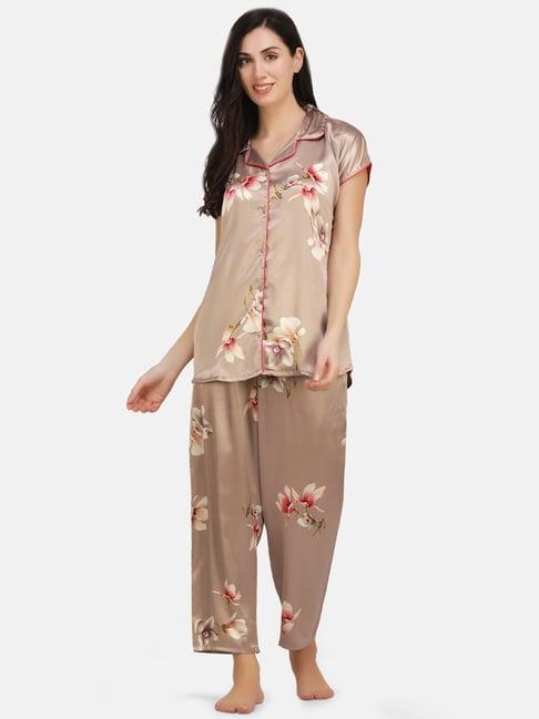 koi sleepwear brown printed shirt pyjama set