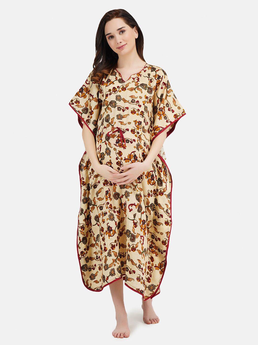 koi sleepwear cream-coloured printed maxi maternity kaftan nightdress