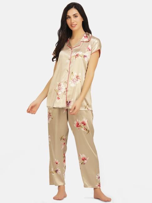 koi sleepwear cream printed shirt pyjama set