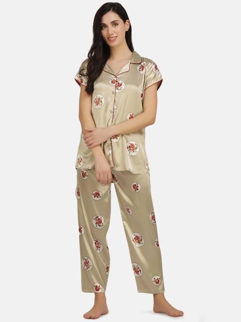koi sleepwear cream printed shirt pyjama set