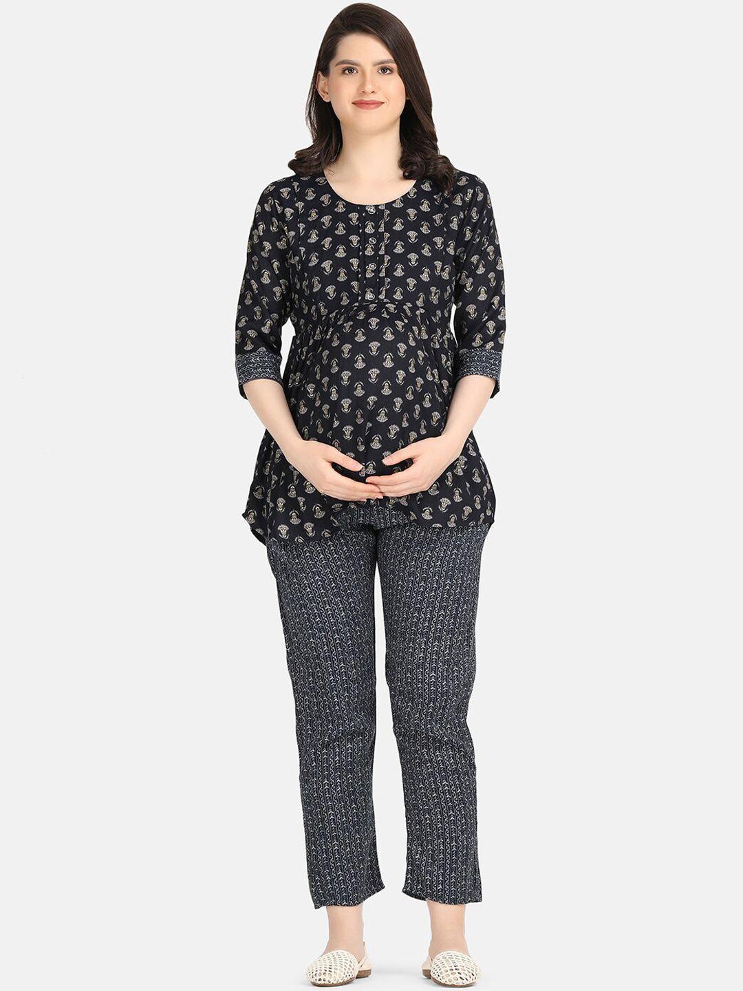 koi sleepwear ethnic motif printed tunic & trousers maternity co-ords