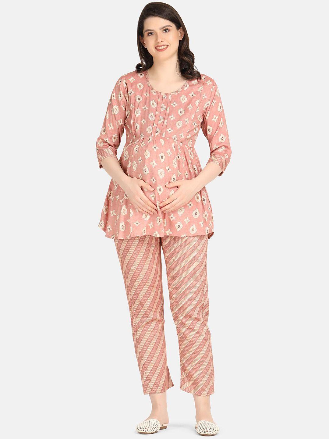 koi sleepwear ethnic motifs printed a-line maternity tunic with trouser co-ords