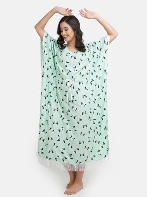 koi sleepwear green printed kaftan nighty