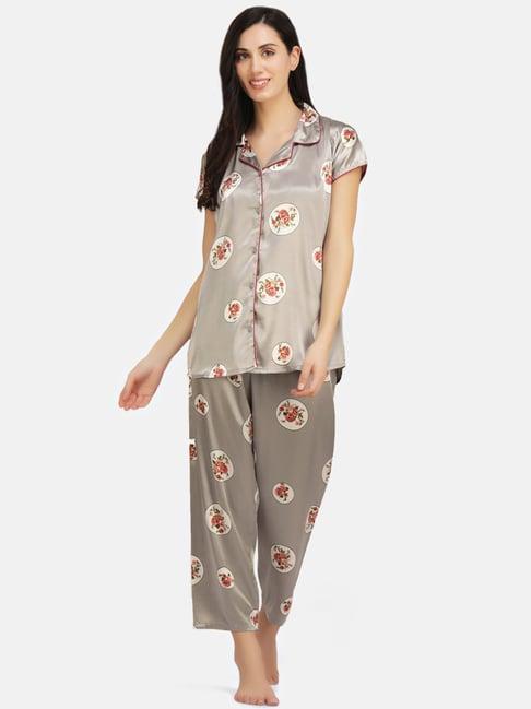 koi sleepwear grey printed shirt pyjama set