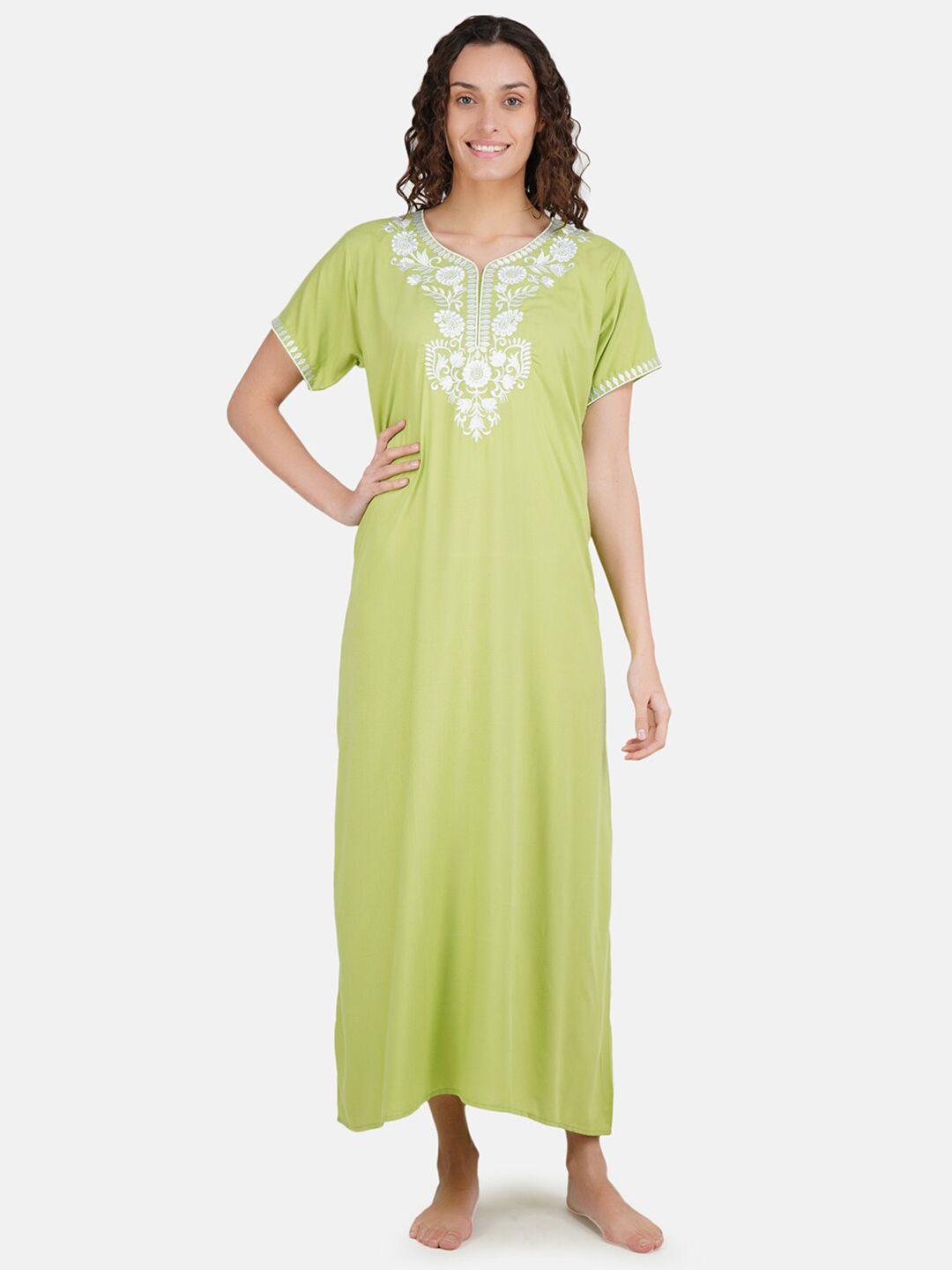 koi sleepwear lime green embroidered maxi nightdress