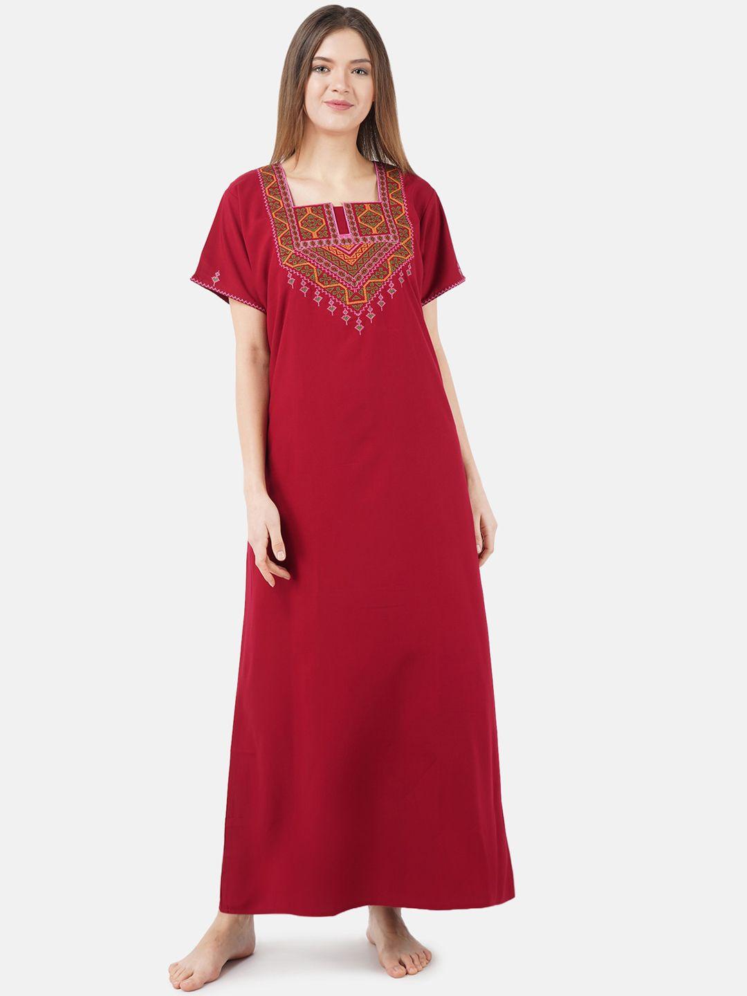 koi sleepwear maroon embroidered nightdress