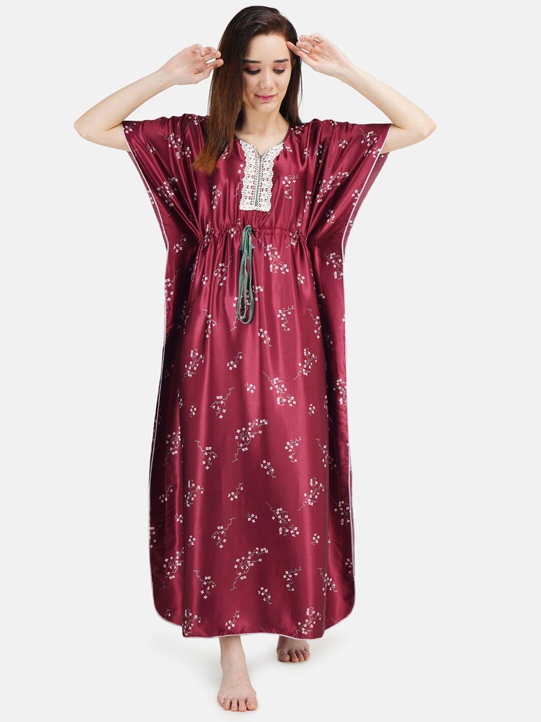 koi sleepwear maroon floral printed maxi kaftan nightdress