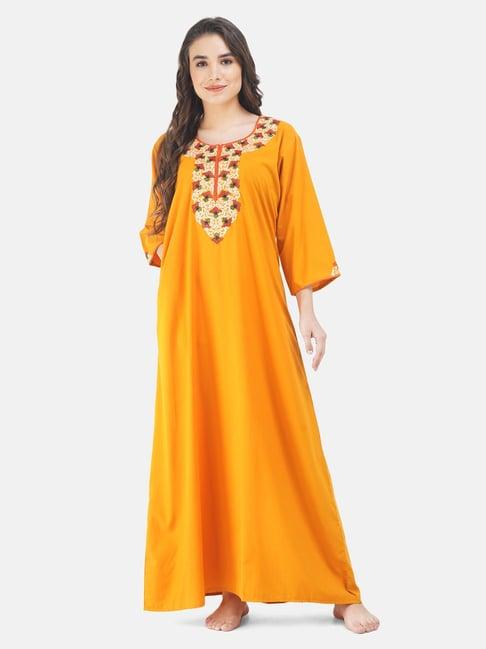 koi sleepwear mustard embroidered nighty