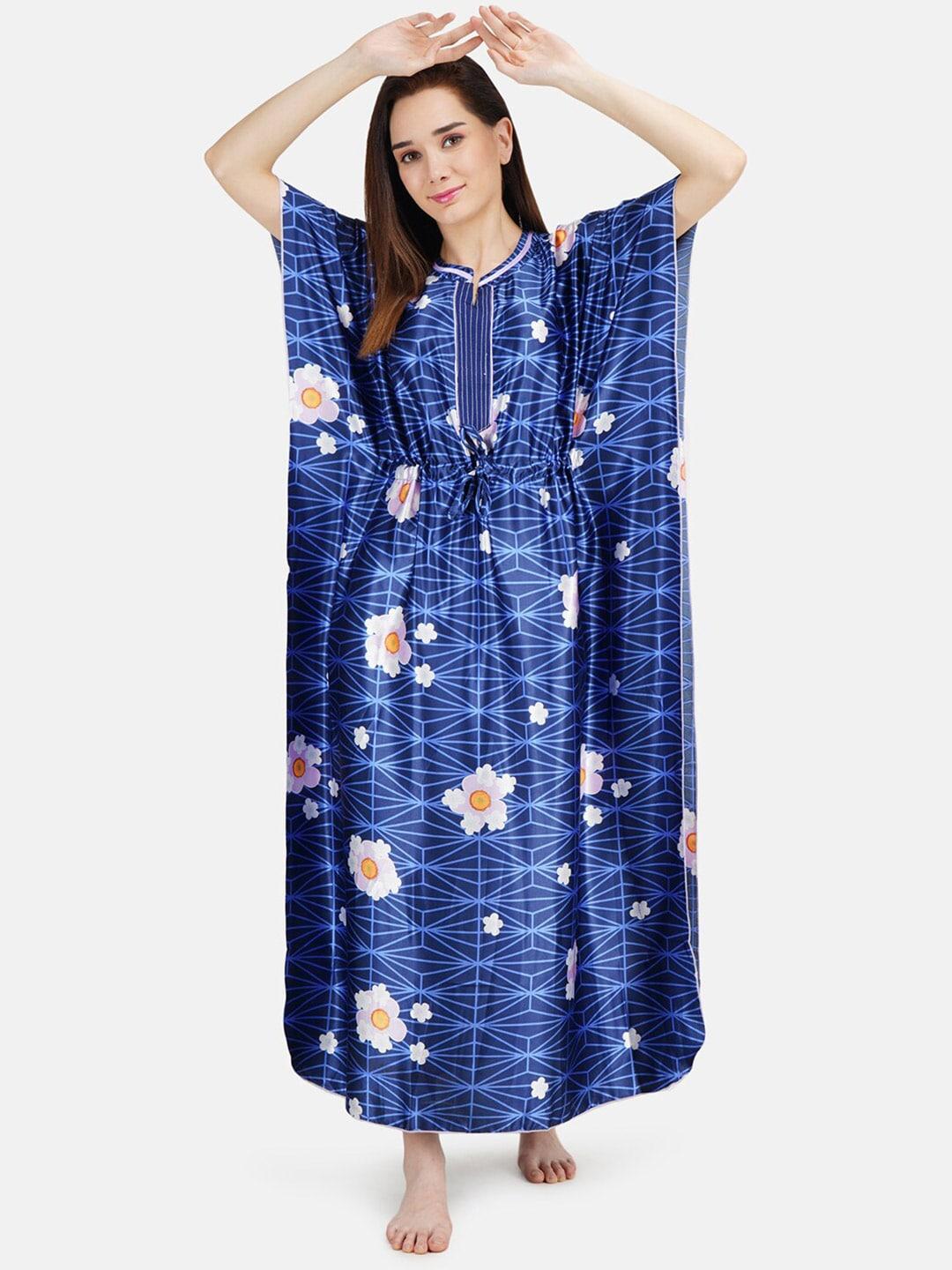 koi sleepwear navy blue printed maxi nightdress