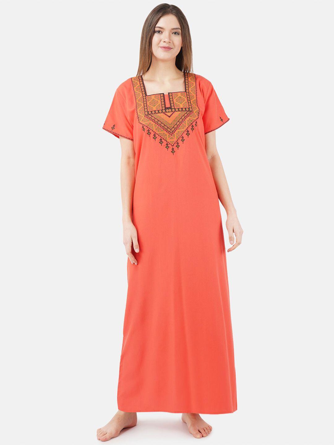 koi sleepwear orange embroidered cotton maxi nightdress