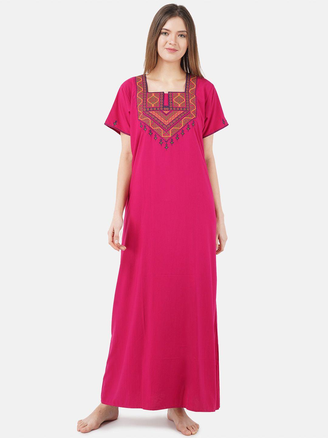 koi sleepwear pink embroidered cotton maxi nightdress