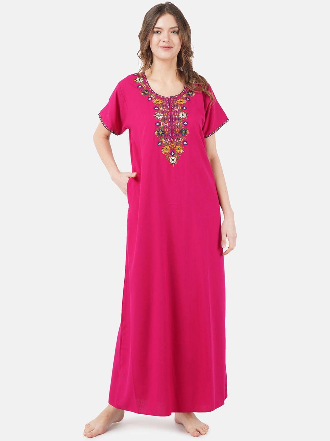 koi sleepwear pink embroidered lissybissy cotton maxi nightdress