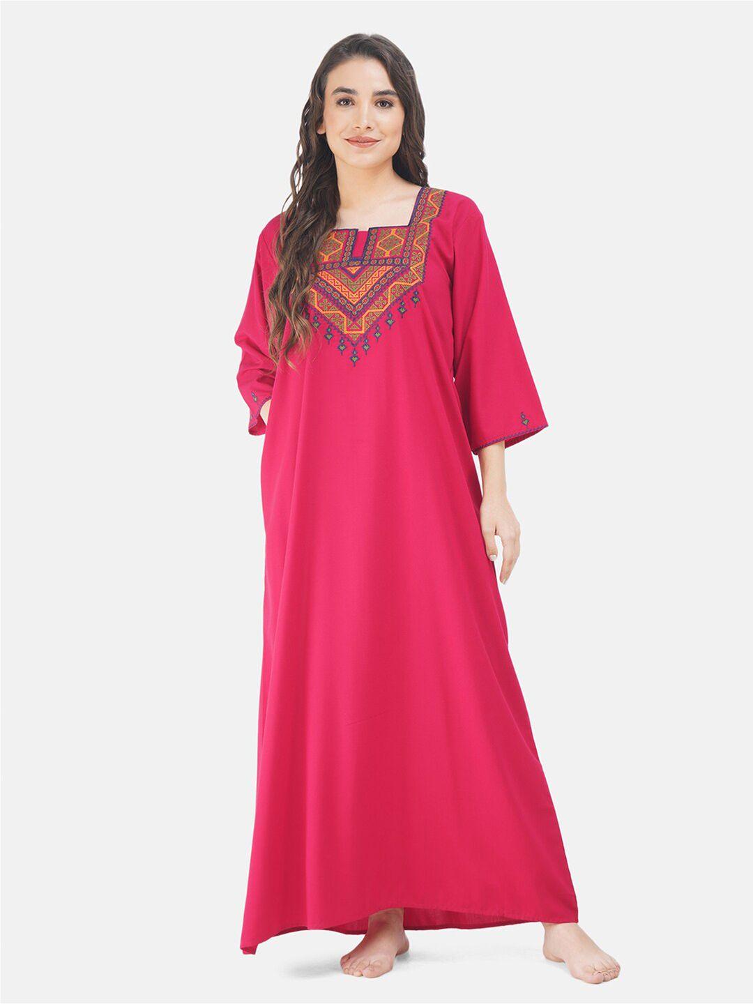 koi sleepwear pink embroidered maxi nightdress chatai full pink
