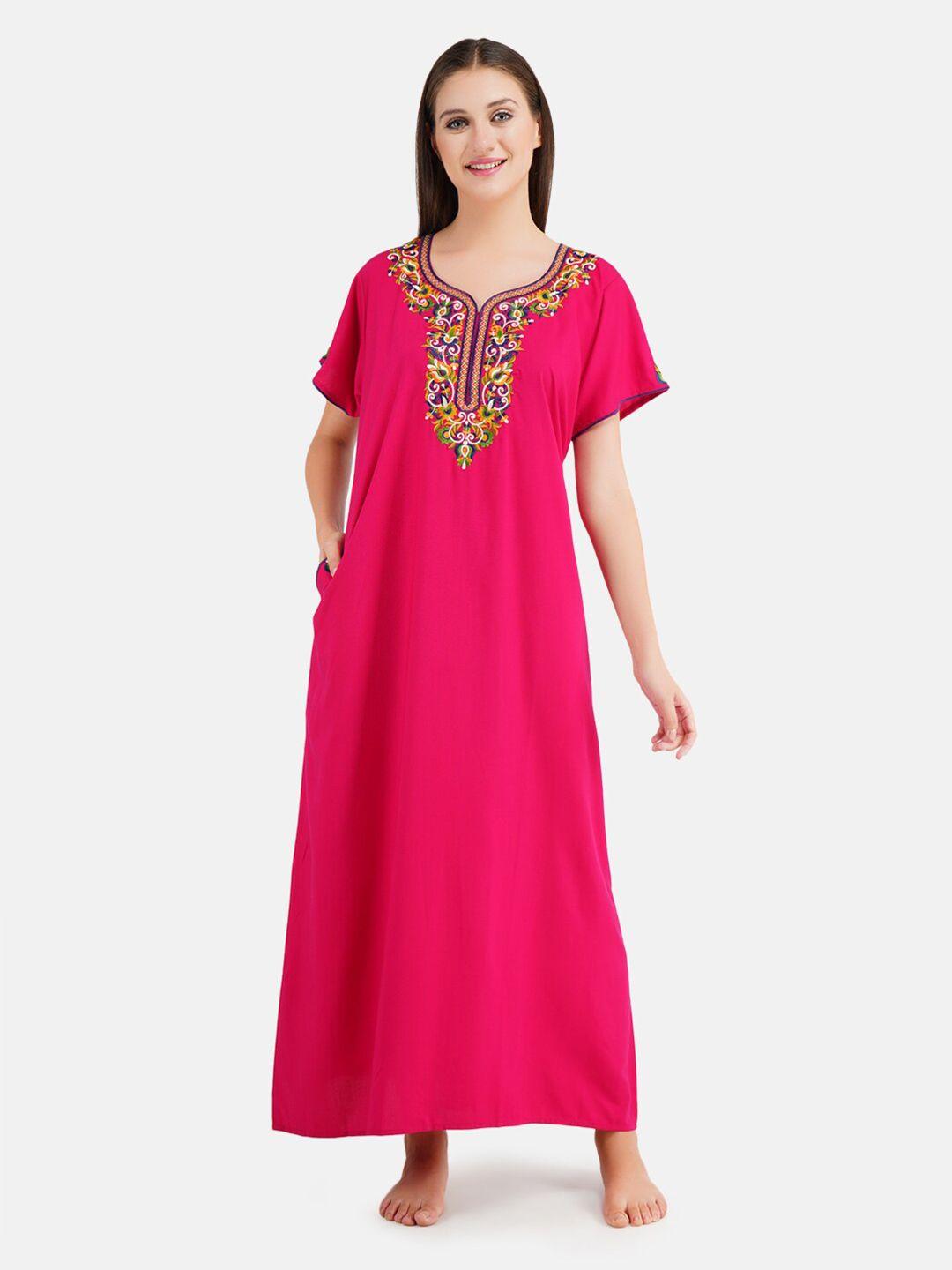 koi sleepwear pink embroidered maxi nightdress