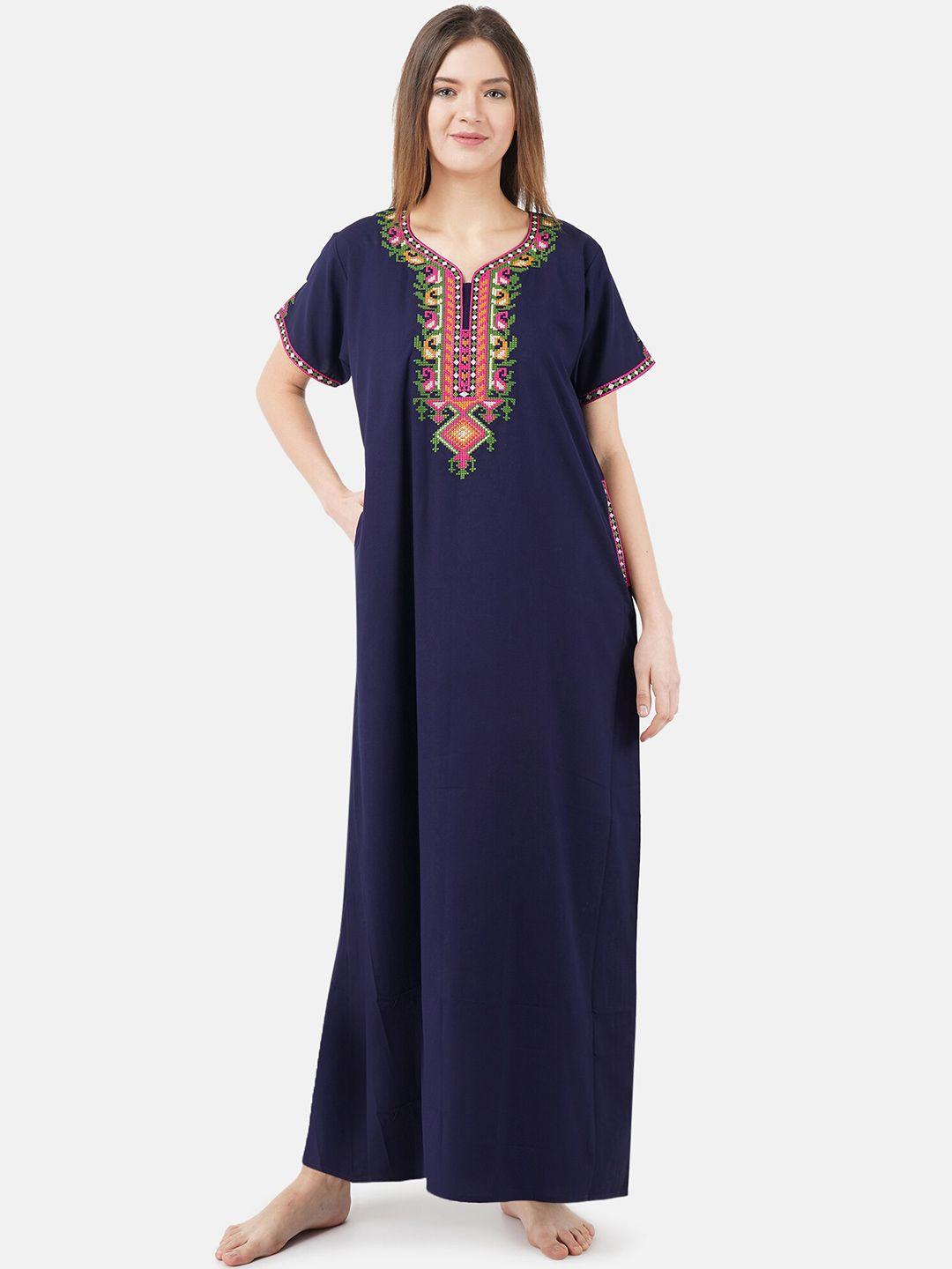 koi sleepwear plus size ethnic motifs embroidered maxi nightdress