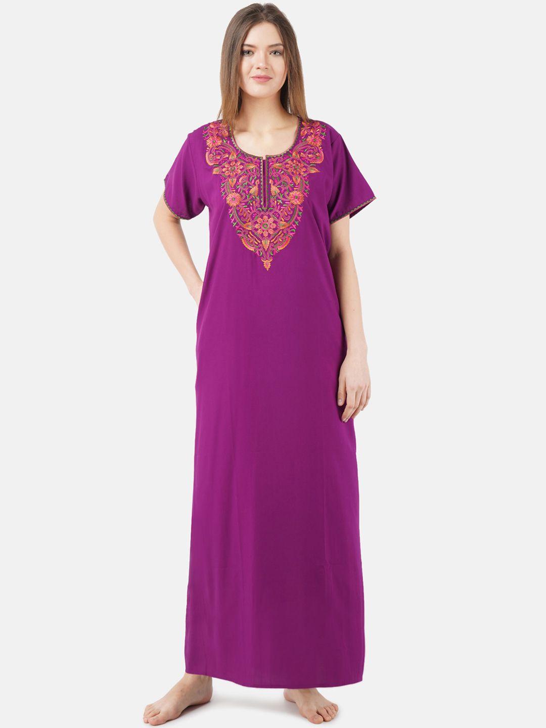 koi sleepwear purple embroidered lissybissy cotton maxi nightdress