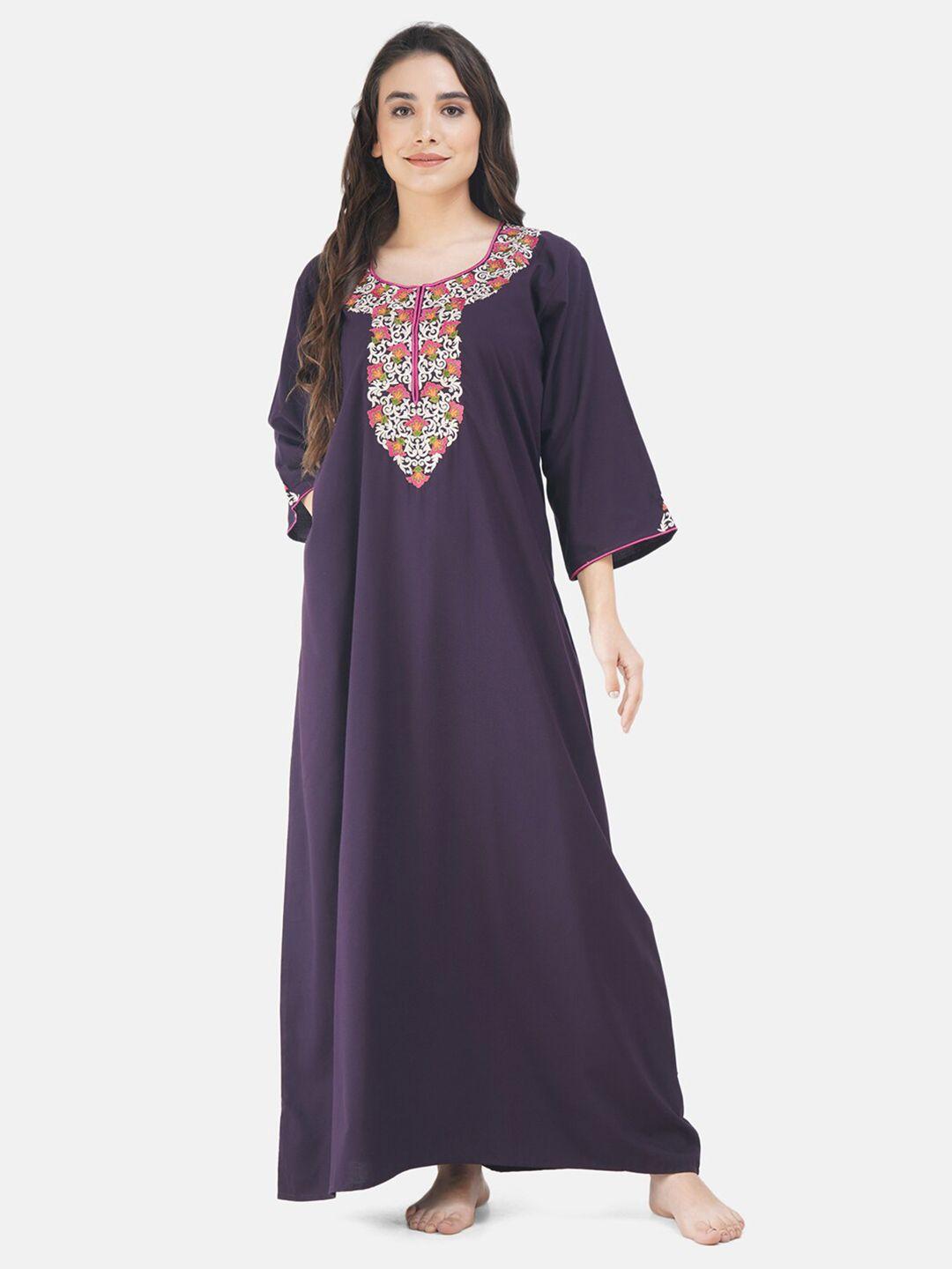 koi sleepwear purple embroidered maxi nightdress flower line contrast wine full