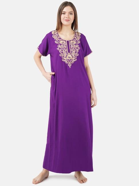 koi sleepwear purple embroidered nighty