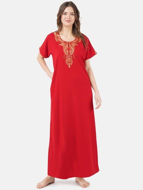 koi sleepwear red embroidered nighty